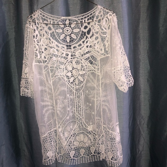 Ricki’s XL  white sheer blouse with lace pattern , new or like new - Picture 1 of 7